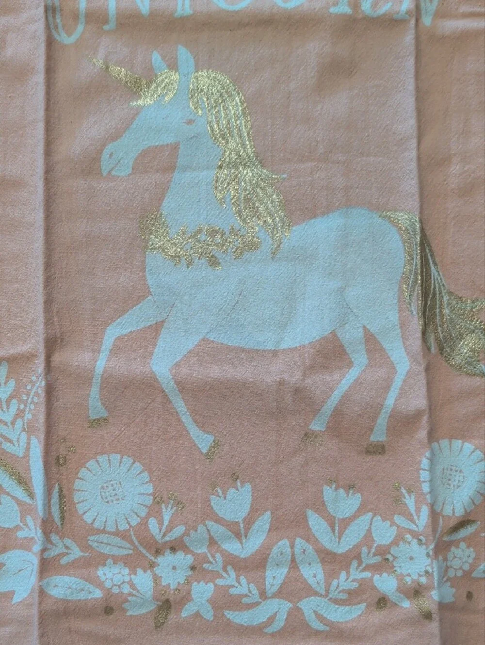 Paper Source Peach Floral Towel with White and Gold Accents
